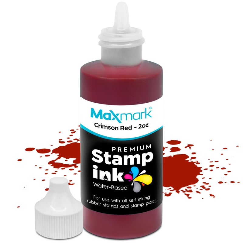 MaxMark Premium Refill Ink for self Inking Stamps and Stamp Pads, Crimson Red Color - 2 oz. - Image 1